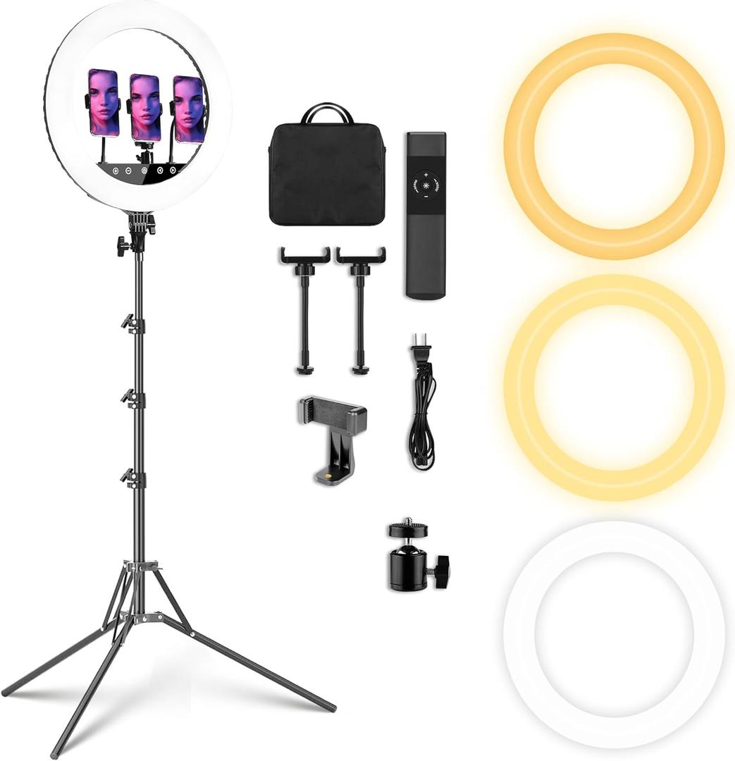 18 Inch LED Ring Light with 70" Tripod, Professional 3000K-6000K Adjustable Brightness & Color Temperature, 55W CRI95, with Phone Holder for Live Streaming, YouTube, TikTok, Photography, Makeup