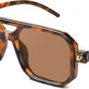 Retro Aviator Sunglasses for Women Men - 70s Trendy Square Vintage Shade Sun Glasses UV Protection (02 Leopard/Tea)