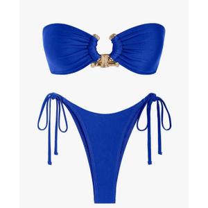 Zaful Ring Bandeau Bikini Set Tie Side Bathing Suit High Cut 2 Piece Swimsuit Cutout Swimwear M Silky Royal Blue