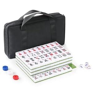 American Mahjong Tile Set,166 Tiles White Blue Acrylic Carving Tiles,Mahjong Game Set with Portable Travel case(Racks Not Included)