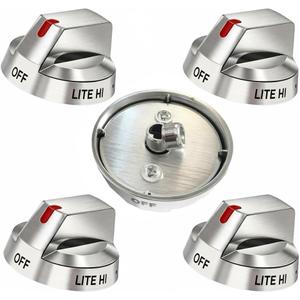 Upgraded Metal Ring 5-Pack Gas Range Knobs Replacement for Samsung NX58F5700WS NX58H5600SS NX58H5650WS NX58J7750SS NX58M6850SS Fits DG64-00473A (D-Shaft Only)