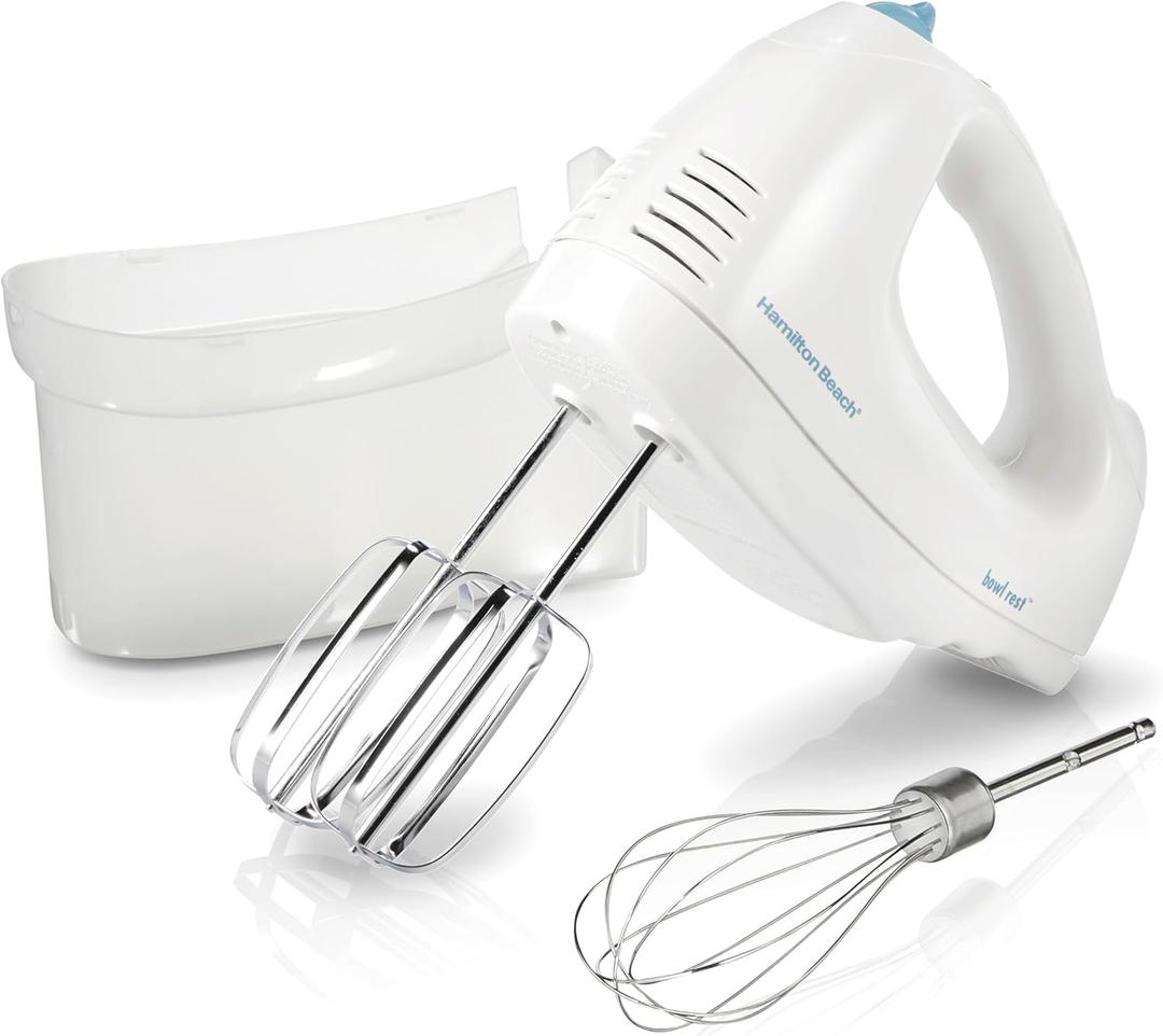 Hamilton Beach 6-Speed Electric Hand Mixer with Whisk, Traditional Beaters, Snap-On Storage Case, 250 Watts, White Hamilton Beach 6-Speed Electric Hand Mixer with Whisk, Traditional Beaters, Snap-On Storage Case, 250 Watts, White