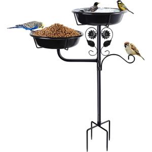 32.7 Inch Metal Bird Bath for Outside, Double Bowls Bird Baths for Outdoors, Freestanding Birdbaths for Outdoors Garden Decor, Bird Feeders Stand for Outdoors with Metal Stake,Garden Decor for Outside