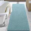 LOCHAS Luxury Bathroom Rug Shaggy Bath Mat 24 x 60 Inch, Washable Non Slip Bath Rugs for Bathroom Shower, Soft Plush Chenille Absorbent Carpets Mats, Spa Blue