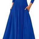 PRETTYGARDEN Women's 2025 Fashion Trendy Fall Long Sleeve Dresses Ruched Flowy Elegant Modest Boho Casual Beach Maxi Dress Size XL