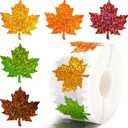500Pcs Fall Maple Leaf Stickers,5 Colors Maple Leaf Decals Holographic Self Adhesive Label Stickers Roll for Autumn Thanksgiving Party Cards Seal Envelopes Supplies