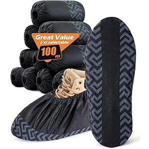 100 Pcs Shoe Covers Disposable Non-Slip,Shoe Covers for Indoors Reusable,Slip-resistant, Durable, Breathable, Non-Woven Booties for Shoes Covers,Stretchable Black