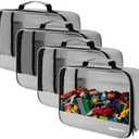 4 PCS Toys Storage Bag, Classic Bricks Building Set Storage Bag, Travel Case for Building Toys, Puzzles, Grey