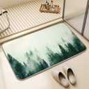 ORTIGIA Misty Forest Bathroom Rug, 16x24 Green Thin Bath Mat Doormat Floor Mat Absorbent Quick Dry Non Slip, Diatomaceous Mud Mats with Rubber Backing for Shower Tub Sink Laundry Kitchen Doorway