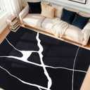 YIHOUSE Abstract Washable Rug 8x10,Ultra Thin Non Slip Black Rugs for Living Room,Modern Minimalist White Stripe Rugs for Bedroom,Dining Room Office Playroom(8'x10',Black-White)