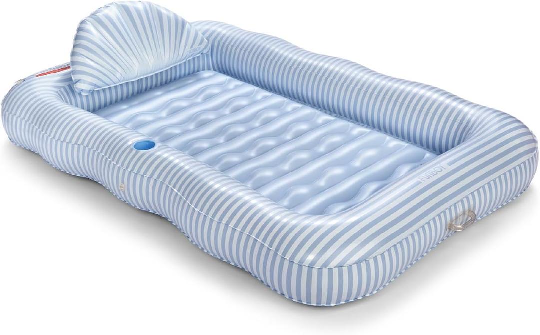 FUNBOY Tanning Pool Lounger Float, XL 72'' x 48'' Pool Float with Custom Pillow and Large Cup Holder, Perfect for Pool or Backyard.