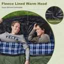 Cotton Flannel Double Sleeping Bag with Fleece Lined Hood, Waterproof Queen Size 2 Person Sleeping Bag for Adults Cold Weather Camping Backpacking or Hiking, 3-4season