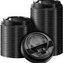 150 Pack Coffee Cup lids, Disposable Plastic Cup Lids for 10, 12, 16, 20, 24 oz Paper Cups, Hot/Cold Drinking Cup Lids, 3.54 Inches/90 mm Diameter - Black
