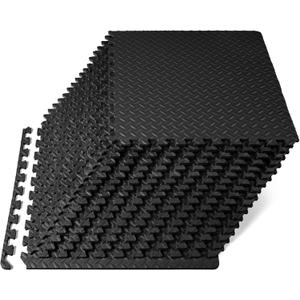ProsourceFit Exercise Puzzle Mat 1/2-inch, EVA Interlocking Foam Floor Tiles for Home Gym, Workout Equipment, Kids Play Areas, Black, 72 SQ FT - 18 Tiles