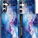 Compatible with Samsung Galaxy S23+ Plus Case Wallet Cute for Women with Design,Rugged Credit Card Holder Slot Protective Phone Skin Cases - Blue Pretty Marble