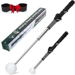 5-in-1 Retractable Golf Swing Trainer  Right/Left-Handed Golf Training Aid with Arm Band Swing Mechanics for Beginners & Tempo Training for Advanced, Click Feedback, Arm Connection
