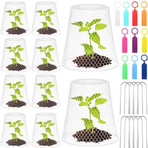 Geosar 10 Pcs 9 inch Chicken Wire Cloche Plant Protector Cover Metal Garden Cloche Dome for Plants Chicken Wire Protection Basket with Garden Stakes for Avoiding Rabbit Bird Small Animals Eat (Black)