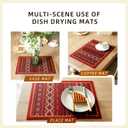 Dish Drying Mat Bohemian Absorbent Coffee Mat Rubber Backed Moroccan Soft Silicone Kitchen Dish Draining Mat for Kitchen Bathroom Coffee Bar (Boho Red, 12 x 16 Inches)