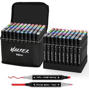 KJSHUANGTANG Alcohol Markers, Dual Tip Art Markers, Drawing Markers, Coloring Marker for Sketching Adult Coloring (80 Colors)