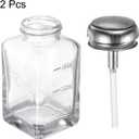 HARFINGTON 2PCS 6Oz / 180ML Glass Pump Dispenser Bottle Square Clear Liquid Pumping Press Push Down Alcohol Container with Metal Flip Cover for Makeup Remover