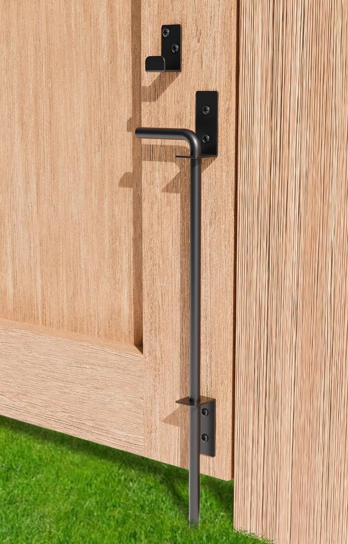 18" Heavy Duty Cane Bolt Gate Drop Rod Extra Thick Hardware Ground Latch for Wood PVC Vinyl Metal Fences Gates, Double Doors, Black Solid Steel-1 Pack