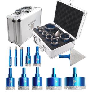 Diamond Core Drill Bit Set - BRSCHNITT Diamond Hole Saw Kit for Porcelain Tile Ceramic Marble Granite Drilling Triangle Shank 11pcs 6/8/10/20/25/28/32/35/50/65mm bits &2 Chamfer bit