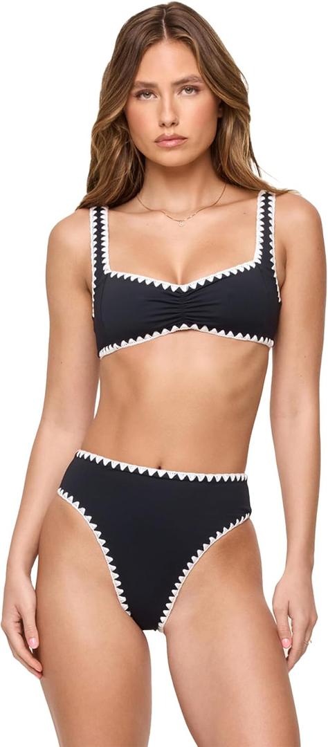 LSPACE Effie Bikini Top - Black-Cream (Medium)