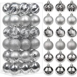 2.36" Christmas Ball Ornaments 36 Pcs Christmas Tree Decorations Set Shatterproof Silver Small Christmas Ornaments Balls with Hanging Loop for Holiday Party Wreath Xmas Tree Decor