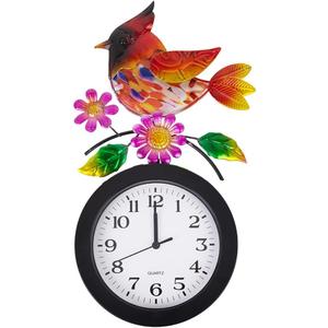 Outdoor Clock with Cardinal and Flowers, Cardinal Birds Outdoor Wall Clock Waterproof, Silent No-Ticking Outdoor Clocks for Garden, Fence, Patio, Living Room