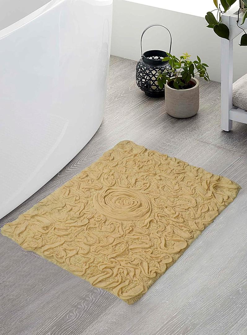 Home Weavers Bell Flower Collection 17"x24" Rectangle 100% Cotton Tufted Bath Rugs, Extra Soft and Absorbent Bath Rugs, Non-Slip Bath Mats, Machine Washable, Bathroom Bath Mats for Floor, Yellow