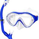 Snorkeling Gear for Kids with Foldable Silicone Full Dry Snorkel, Kids Snorkel Set Anti Leak Youth Junior Snorkeling Package Diving Mask Soft Tube with Mesh Bag Scuba Swimming Goggles (Dark Blue)