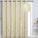 Estelar Textiler Beige Room Darkening Curtain for Sliding Door 80W x 96L Inch Long Thermal Insulated Grommet Gold Printed Curtain for Patio Door, 6.6ft Wide x8ft Long, 1 Panel