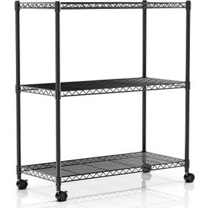 Simple Deluxe Shelving Unit - 3 Tier Shelf for Garage Storage, Black, 24.02" W x 13.78" D x 29.92" H, 750 Lbs Capacity, Adjustable Shelves, Leveling Feet, Caster Wheels for Easy Mobility,Black