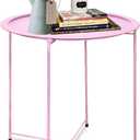 Garden 4 you End Table Metal Side Table Pink Round Folding Tray Cyan Sofa Small Accent Fold-able Table, Round End Table Tray, Next to Sofa Table, Snack Table for Living Room and Bed Room, 1 PC