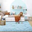 Ultra Soft Fluffy Rugs for Bedroom 4x6 Feet, Shag Area Rugs for Living Room, Large Comfy Furry Rug for Boys Kids Baby Room Decor, Non Slip Nursery Rug Modern Indoor Fuzzy Floor Carpet, Light Blue