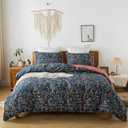 HoneiLife King Duvet Cover Set - 100% Cotton Comforter Cover Floral Duvet Cover Sets,Soft & Breathable Duvet Cover with Zipper Closure and Corner Ties,3pcs Wildflower Comforter Cover Sets- Flower Sea (King-104"x 90", Navy Blue)