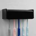 5 Slots Wall Mount Toothbrush Holder with Cover, Self Adhesive Toothbrush Storage Organizer for Shower, Toothbrush Hanger for Bathroom, Medicine Cabinet, Dorm (Black) (Black 1 Pack)
