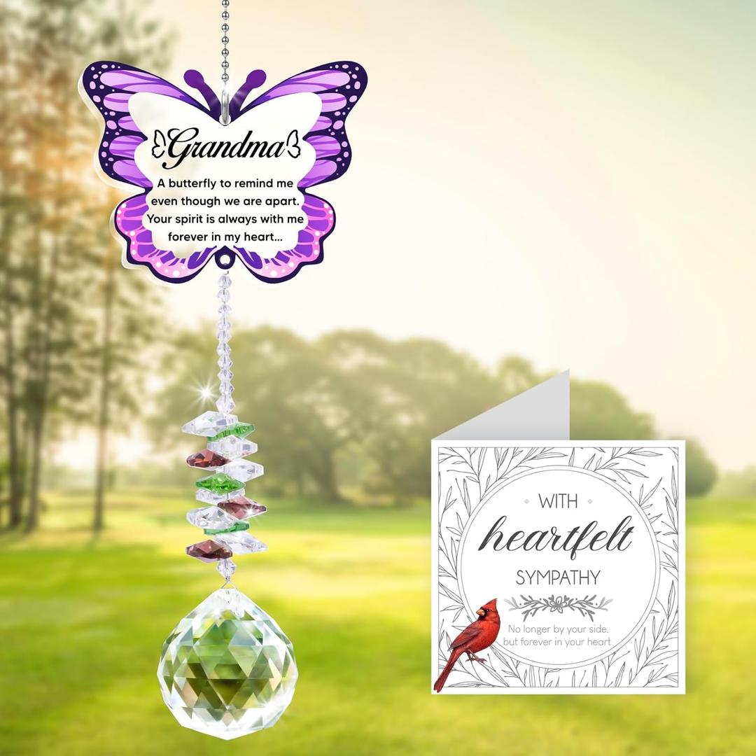 Memorial Gifts for Loss of Grandma,Memorial Crystal Suncatcher,Sympathy Gifts for Loss of Grandmother,Hanging Crystals Ornament for Window Rainbow Maker Prisms Home Decor Gift