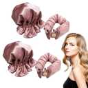 Wicked Comfy and Heatless Curls Overnight for Long Hair, Heatless Hair curler for Women and Girls, No Heat Curling Rods with Satin Scrunchies and Clip, Pink Pack Of 4