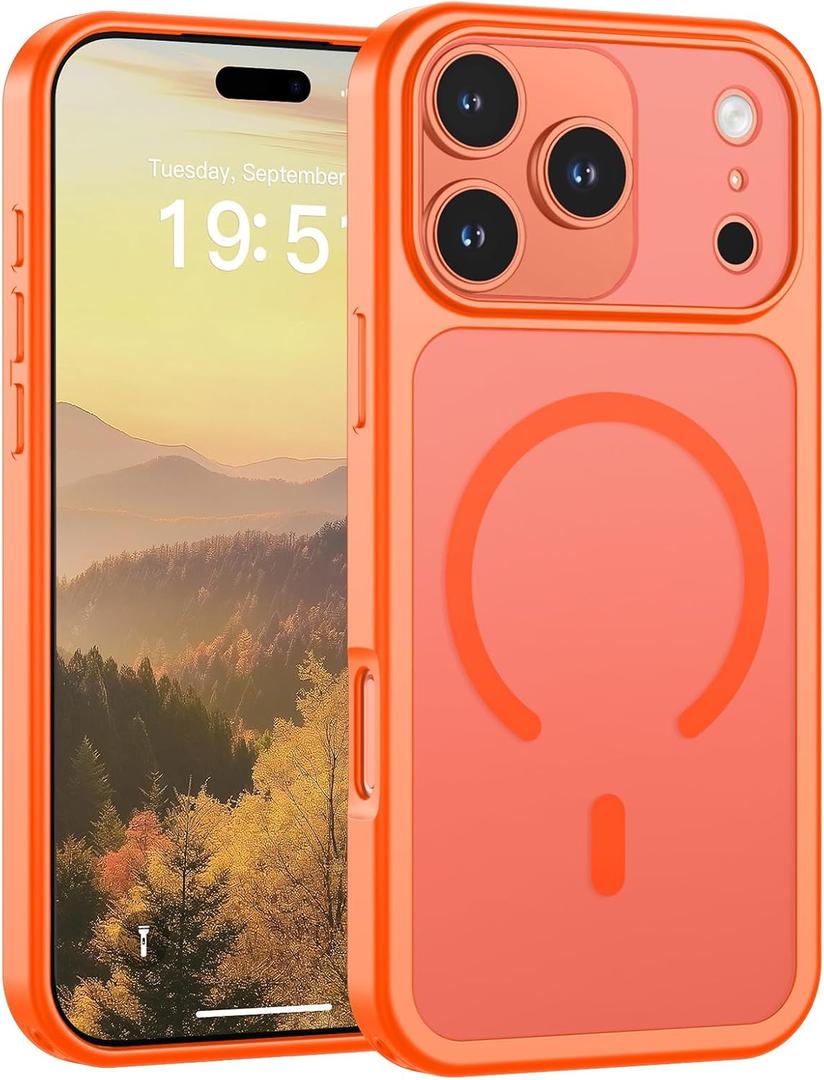 SUPFINE Magnetic for iPhone 17 Pro Max Case (Compatible with MagSafe)(Military Grade Drop Protection)(Camera Protection) Translucent Matte Shockproof Phone Cover,Orange