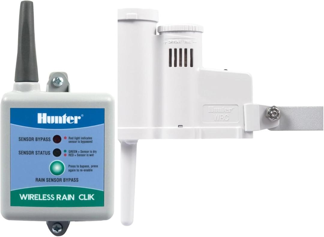 Hunter Rain Clik WRCLIK Wireless Rain Sensor with Freeze Shutoff, Automatic Shutoff for Sprinkler Controllers, Compatible with Most Irrigation Controllers, Mounts Easily to Gutter or Wall