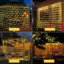 32.8 * 6.56FT Large Size Solar Curtain Lights Outdoor, 8 Modes Outdoor Curtain String Light, Solar Garden Christmas Lights Decortions for Patio, Gazebo, Eaves, Fence, Tree, Porch (Warm White)