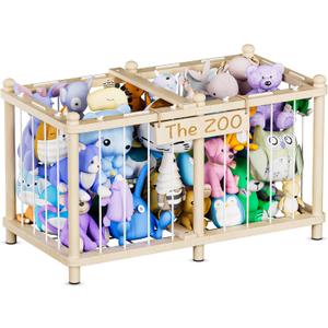 Stuffed Animal Storage Zoo, Wooden Toy Organizers and Storage, Large Capacity Kids Stuffy Organizer, Space Save Stable Plushies Holder Cage for Toddler Room, Bedroom, Playroom & Nursery