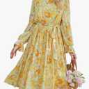 ANRABESS Womens Fall Vacation Guest Dress 2025 Long Sleeve Mock Neck Mesh Floral Boho Flowy Casual Tea Party Midi Dresses Floral Orange Medium M