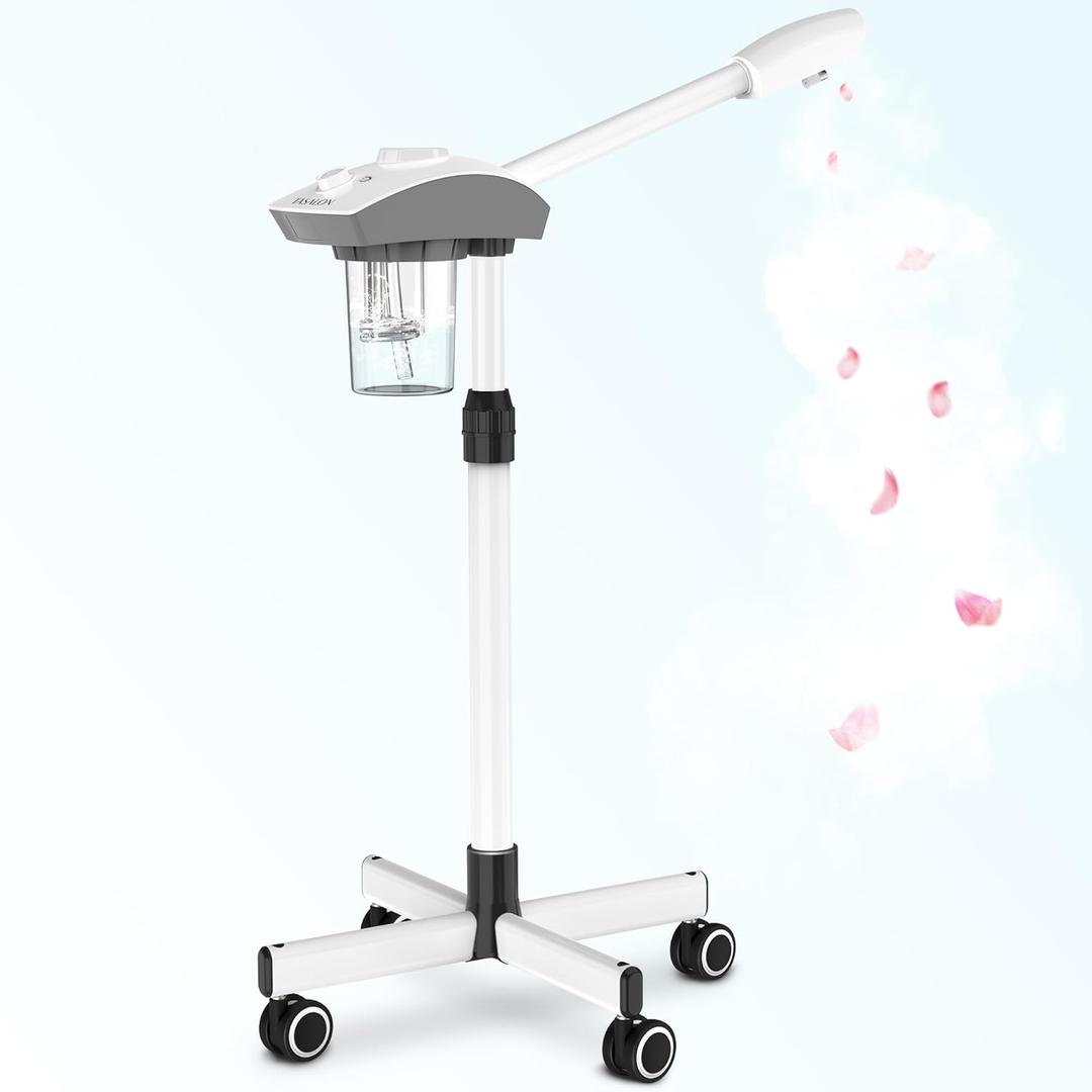 TASALON Professional Facial Steamer Machine on Wheels, Standing Esthetician Steamer with Hot Mist, Facial Be Used for Skin Rejuvenation, Steamer for Facial Used for Spa or Personal Care, White