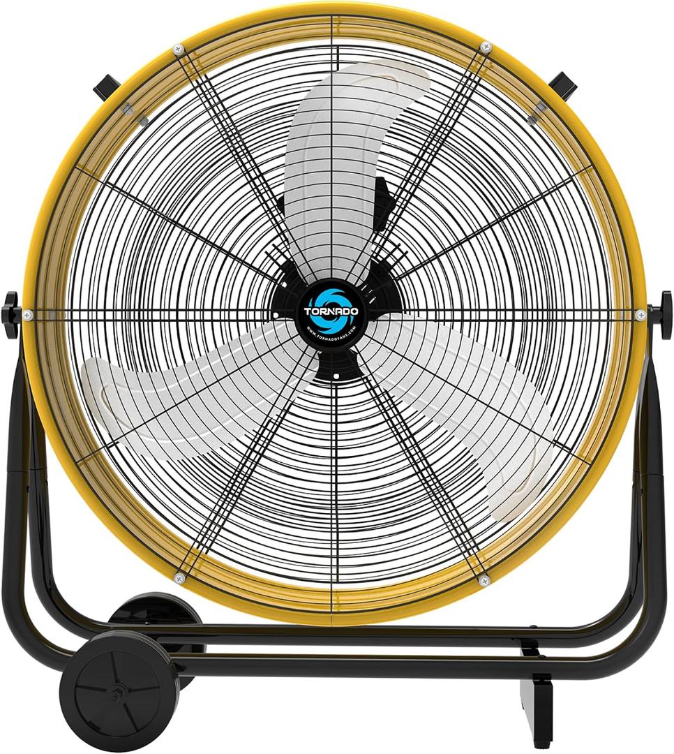 Tornado - 24 Inch High Velocity Heavy Duty Tilt Metal Drum Fan Yellow Commercial, Industrial Use 3 Speed 7700 CFM 1/3 HP 8 FT Cord ETL Safety Listed (YELLOW)