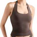 SUUKSESS Women Halter Tank Tops Double Lined Backless Y2K Trendy Going Out Tops (Small, Brown)