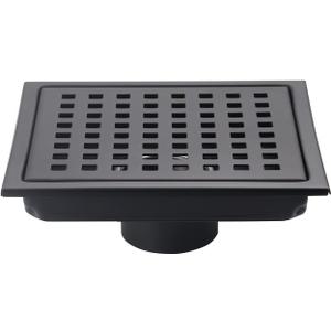 6 Inch Square Shower Floor Drain Black Matte, Grille with Removable Cover, SUS304 Stainless Steel