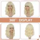 Pastel 613 Blonde Wavy Bob Wig for Women, Short Shoulder Length Synthetic Wig with Bangs, Matte Natural Realistic Look Lightweight Hairpiece, Blonde Color for Daily Wear & Cosplay Costume