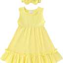 YOUNGER TREE Toddler Girl Summer Sundress Sleeveless Casual Dress Ruffle Hem Cotton Solid Outfits with Bowknot (Yellow)